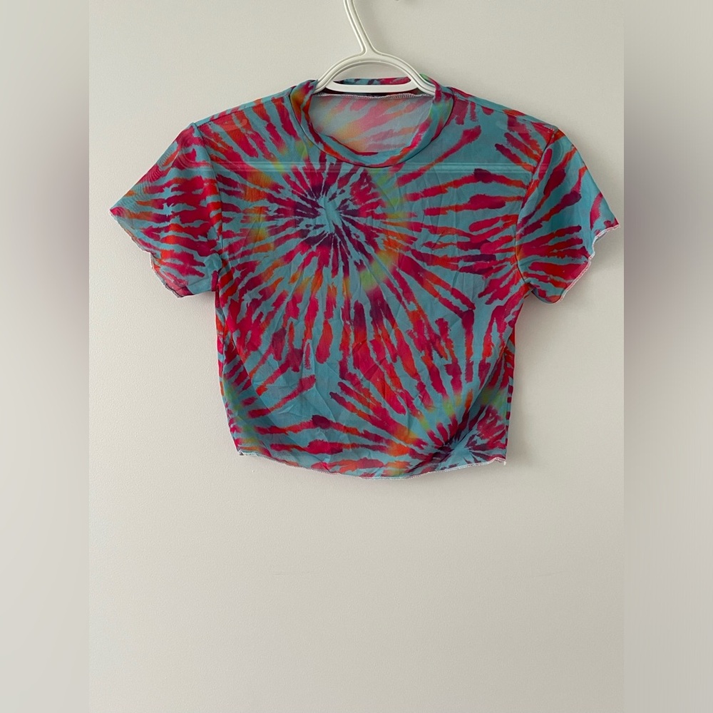 Blue and Pink Tie Dye Sheer Top